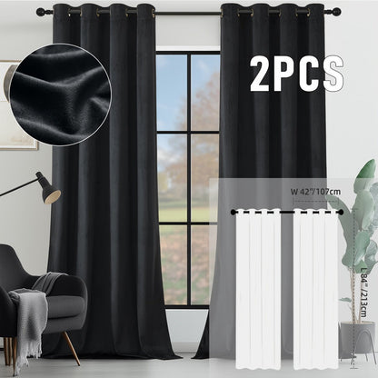 Velvet Room Darkening Curtains 2 Panels, Grommet Top Thermal Insulated Soundproof Blackout Curtains for Living Room Bedroom
