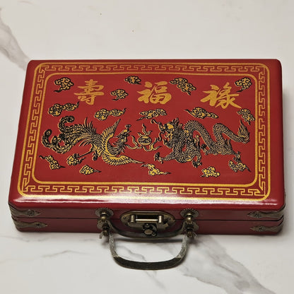 146-Tile Mahjong Set with Chinese Dragon Design – Classic Ivory Style, Durable Vinyl Case, Wind Indicator & Dice | Traditional Chinese