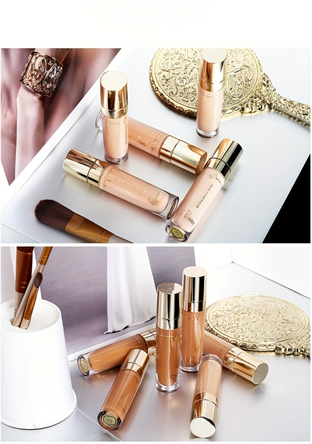 Under Eye Concealer 2PCS Set – Dark Circles & Wrinkle Coverage Waterproof Long-Lasting Liquid Concealer Stick with Plant Squalane