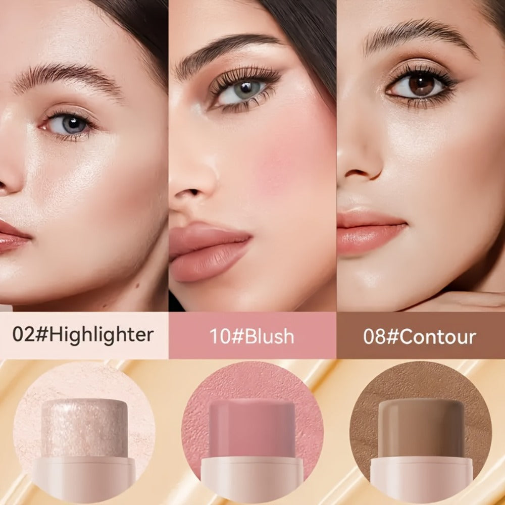 Cream Contour Stick Set 3-in-1 with Blush Highlighter & Bronzer – Squalane Non-Greasy Waterproof Long-Lasting Sculpting Kit