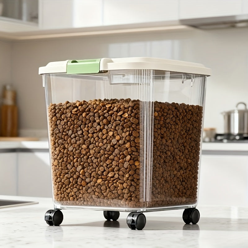 Transparent Pet Food Storage Container with Wheels – Large Capacity Moisture-Proof Bug-Proof Visible Food Level, Includes Measuring Cup