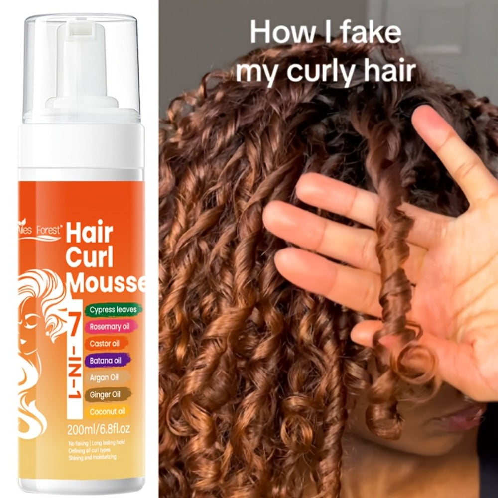 Curl Defining Hair Foam Mousse 200ml Smoothing Styling for Natural Fluffy Elastic Curls, Frizz Control for Wavy Coily Hair
