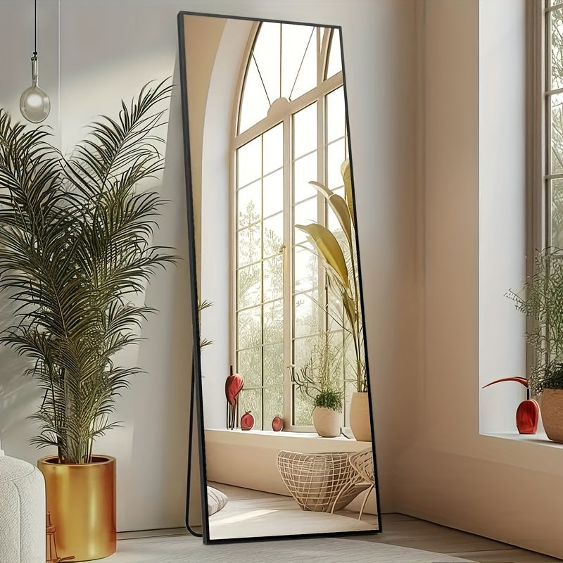 Full Length Mirror Floor Standing with LED Light – Arched & Rect Aluminum Frame Dressing Mirror for Bedroom Living Room, Black/Golden/White