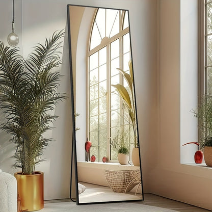 Full Length Mirror Floor Standing with LED Light – Arched & Rect Aluminum Frame Dressing Mirror for Bedroom Living Room, Black/Golden/White
