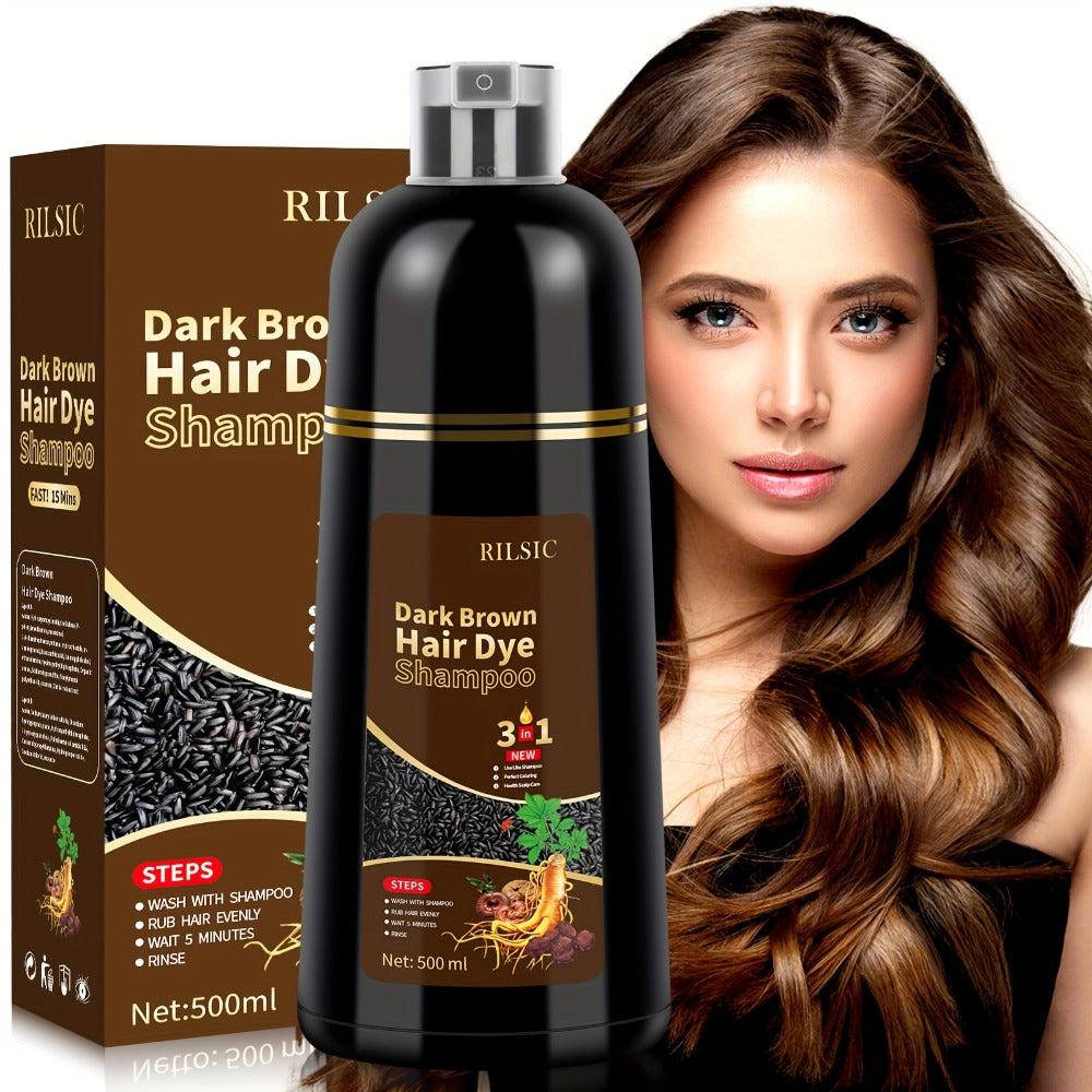 Herbal Hair Dye Shampoo 3-in-1 with Plant Squalene 2pcs 16.91oz, Instant Gray Hair Coverage, Natural Color in Minutes