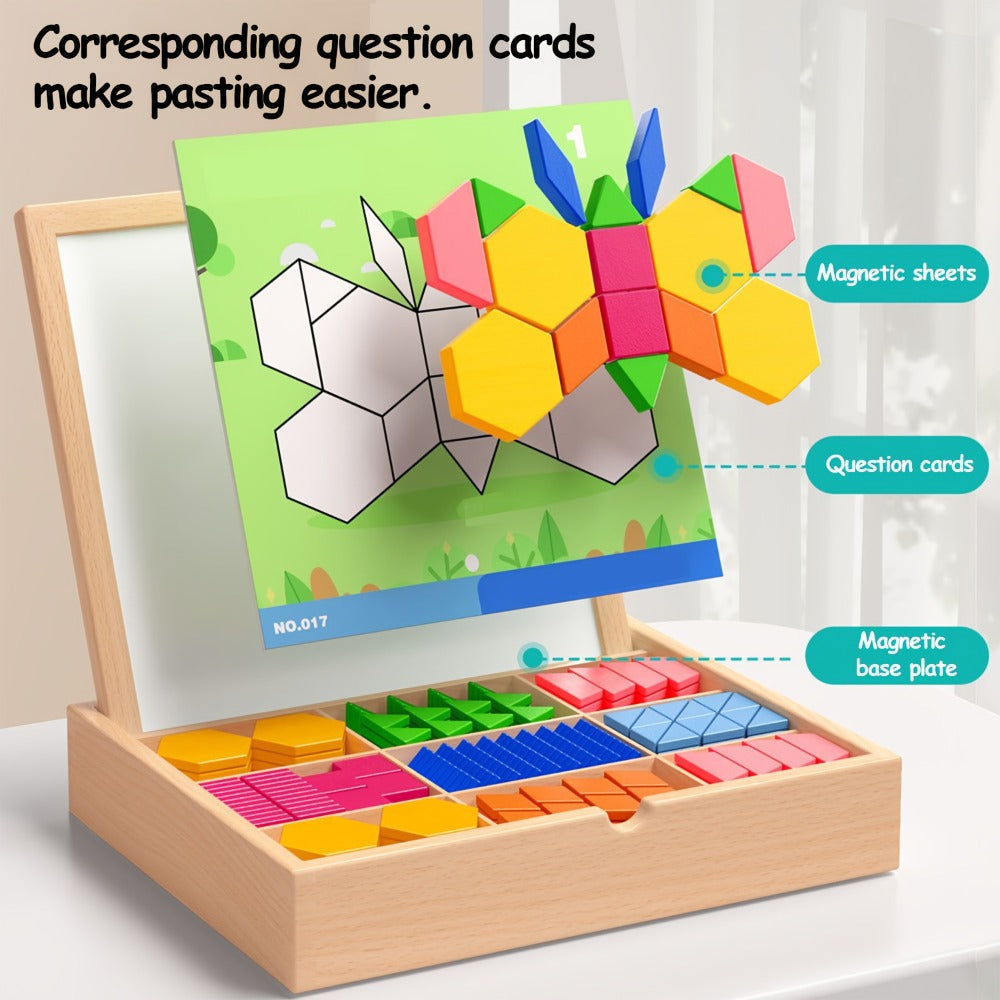 Magnetic Wooden Puzzle Board for Kids, 128/180/220/280 PCS Geometric Shape Recognition & Logical Thinking Toy