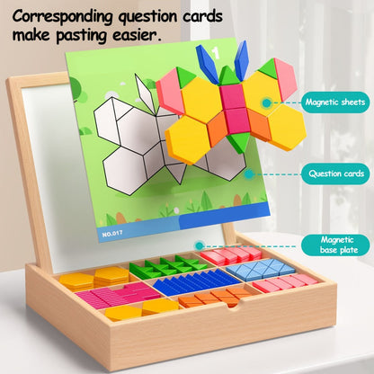Magnetic Wooden Puzzle Board for Kids, 128/180/220/280 PCS Geometric Shape Recognition & Logical Thinking Toy