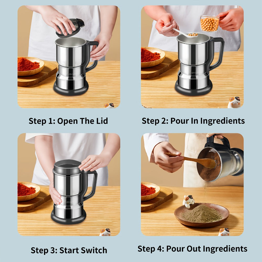 Coffee Bean Grinder 300W 8-Blade Stainless Steel 400g 14oz Large Up to 36 Cups 10-Second for Entryways, Bedrooms and Living Spaces