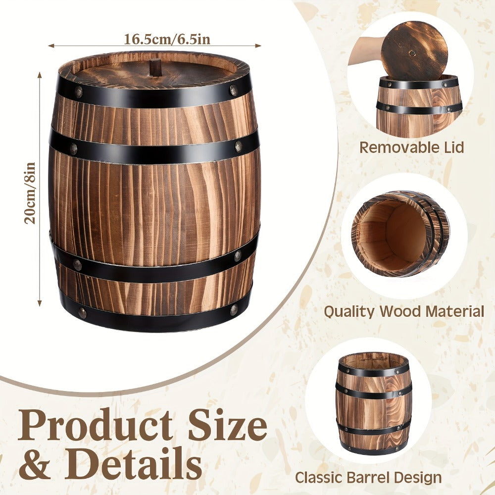 Wooden Barrel Vases Set of 2 for Rustic Wedding Centerpieces & Vintage Floral Arrangements – 8x6.5 Inch Wood Barrel Flower Vase