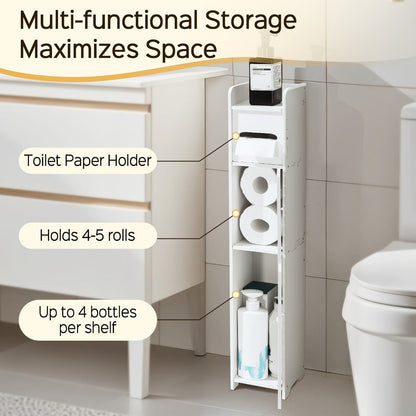 Slim Bathroom Storage Cabinet, PVC Toilet Paper Holder & Organizer for Small Spaces, Easy Assembly