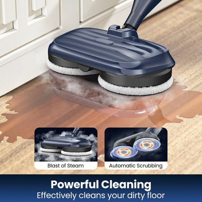 Steam Mop 10-in-1 Spinning Rotating Mop Pads with Steam Blaster Technology - 3 Steam Modes, LED Headlights
