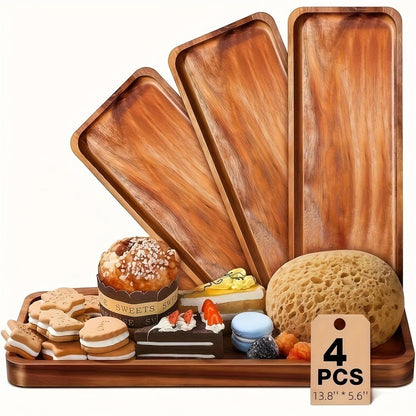 Wood Serving Tray Set with Eight Oval Trays or Four Rectangular Trays and Raised Edge Design