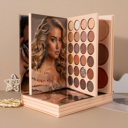 3-in-1 Eyeshadow Blush Highlighter Palette Loose Powder Book-Style Folding Compact Buildable, for Makeup, Travel and Everyday Vanity Use