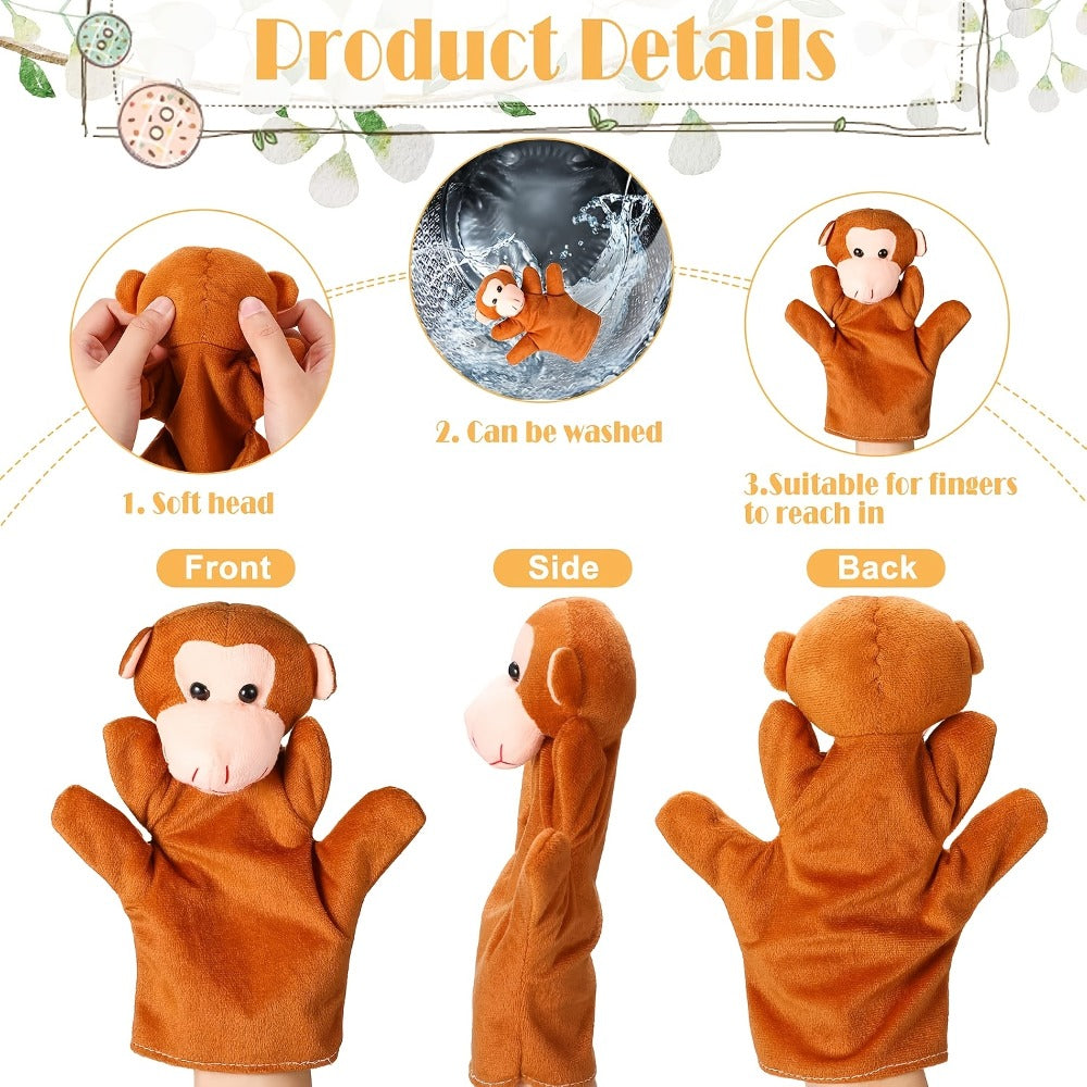 Twelve-Piece Zoo Animal Hand Puppet Set with Bear, Zebra, Lion, Giraffe, Hippo and More Designs