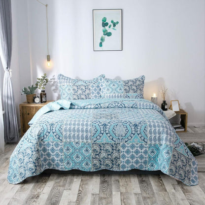Floral Quilt Set Lightweight Bedspread Coverlet 2 or 3-Piece, All Season Hypoallergenic Breathable Paisley Patchwork Print Quilt for Bedroom