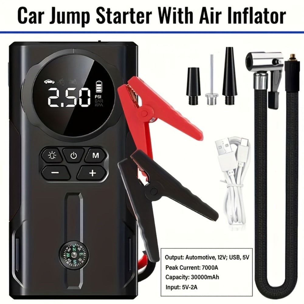 7000A Jump Starter with Air Compressor & Tire Inflator, 8-in-1 Portable Car Battery Booster for 9L Gas 8.5L Diesel, 150PSI Auto-Stop