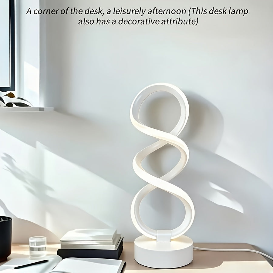 Spiral LED Table Lamp with Dimmable Push-Button Control, Modern Metal Base and Six Black or White Configuration Options