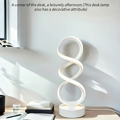 Spiral LED Table Lamp with Dimmable Push-Button Control, Modern Metal Base and Six Black or White Configuration Options