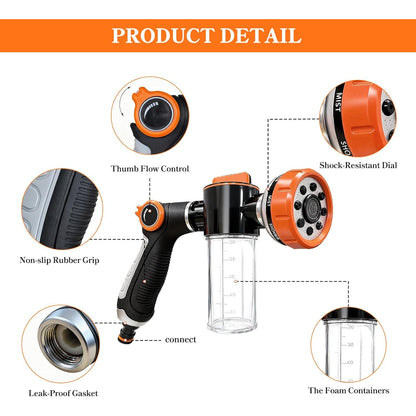 Dog Wash Hose Attachment 8-in-1 Spray Nozzle with 100cc Soap Dispenser – Pet Shower Sprayer for Bathing Dogs, Car Wash & Garden Watering