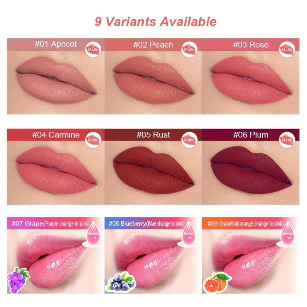 Lipstick Set, Mirsist 6-Piece Lip-Shaped Color Collection with Three Numbered Shade-Group Options