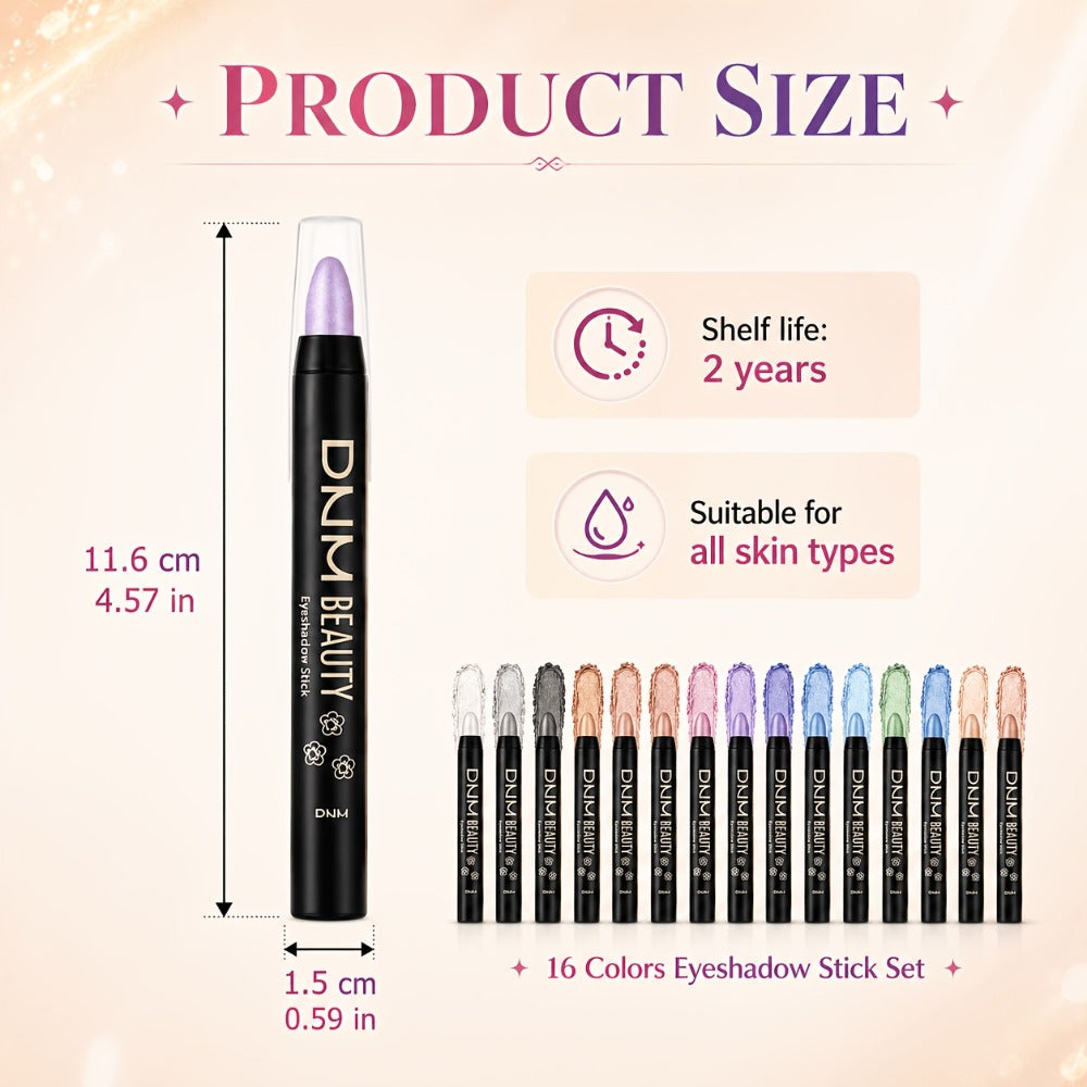 Highly Pigmented Eyeshadow Stick Set 16 Colors Waterproof Matte & Shimmer Eye Makeup Pencil Kit