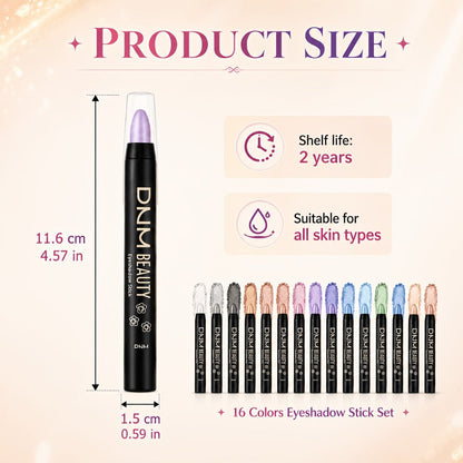 Highly Pigmented Eyeshadow Stick Set 16 Colors Waterproof Matte & Shimmer Eye Makeup Pencil Kit