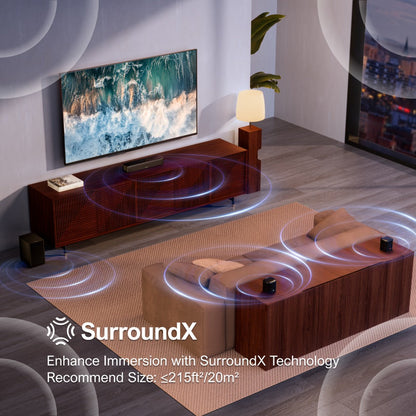 5.1 Surround Sound Bar System with Wired Subwoofer 2 Surround Speakers App Control for Bedside Audio, Alarms and Room Entertainment