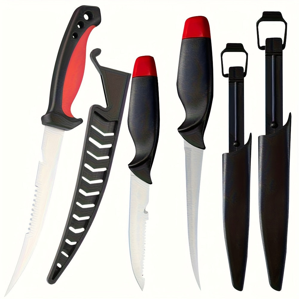 Fishing Knife Set 3-Piece Stainless Steel Fillet Boning Knife with Cut Resistant Gloves Fishing Line Cutter Stretch Rope for Fishing Camping