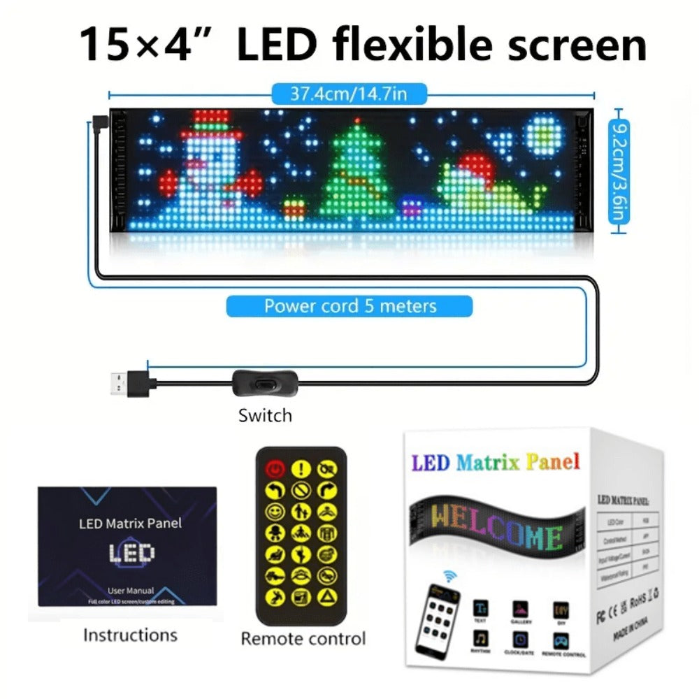 Programmable LED Scrolling Sign APP Custom Text & Animations - USB & Car Charger Powered Smart for an Everyday Personal Care Routine