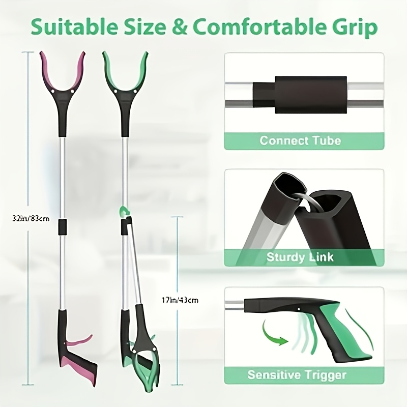 32-Inch Foldable Grabber Reacher with Extendable Arm and Anti-Slip Grip for Home, Office, Garage and Everyday Pickup Tasks