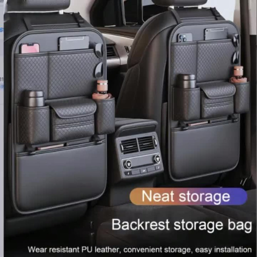 Car Seat Back Organizer – Large Capacity PU Leather Backseat Storage Bag | Multi-Compartment for Tablets, Laptops