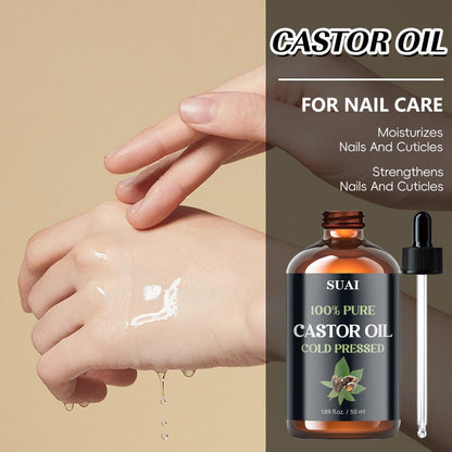 Castor Oil 100% Pure Cold Pressed 1.69oz – Hypoallergenic Multi-Use Oil for Hair Growth Eyebrow Eyelash Thickening Skin Moisturizing Nail