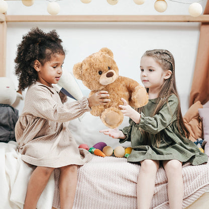 Plush Toy Shaggy Brown Teddy Bear 15-Inch with Sitting 12-Inch Format and Classic Bow for Display
