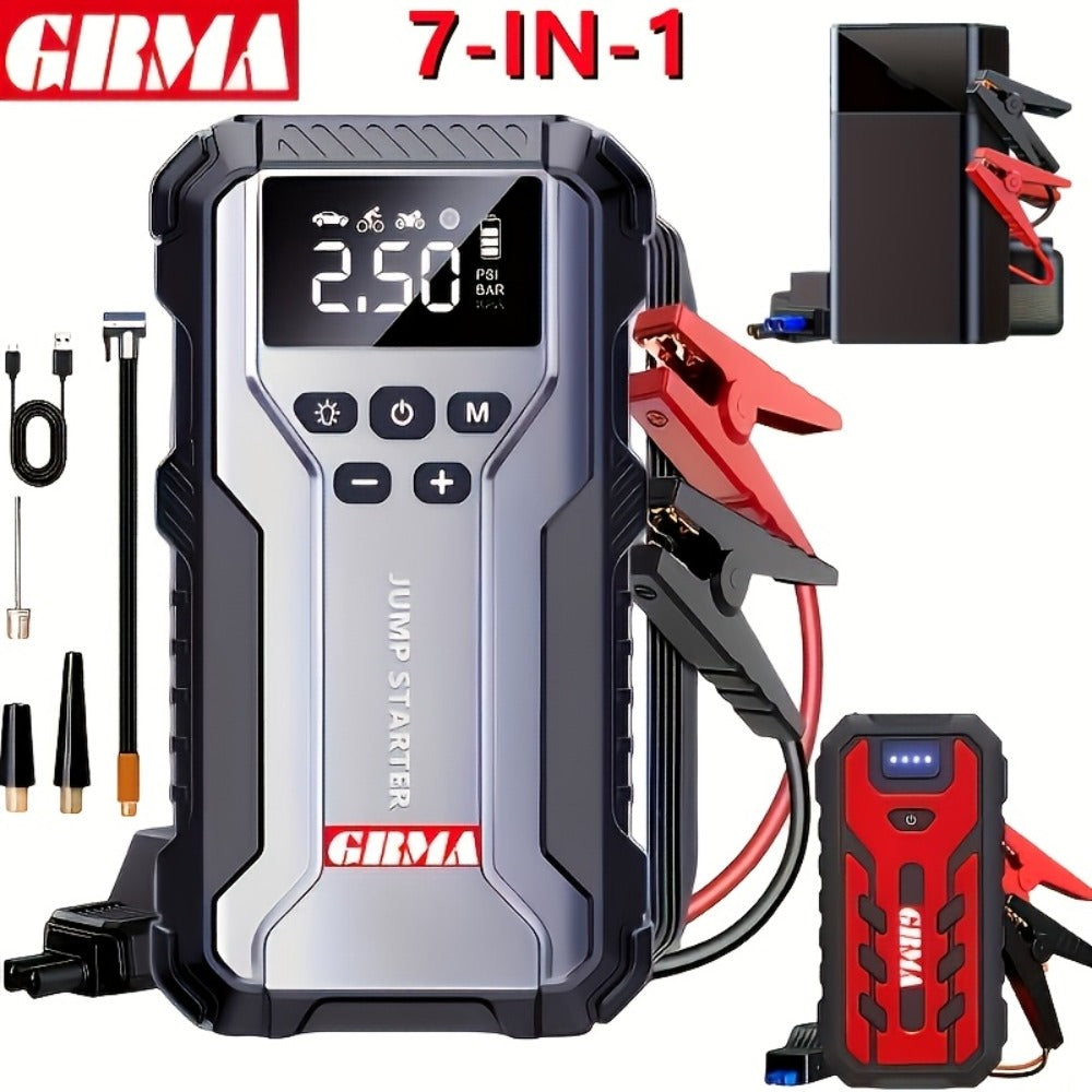 Car Jump Starter with Air Compressor 150PSI – 7-in-1 Portable Emergency Battery Booster Pack for Gas & Diesel Engines, Digital Display