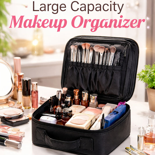 Makeup Bag Fabric Travel Case with Easy-Clean Lining and Top Handle for Travel, Vanity and Everyday Beauty Storage