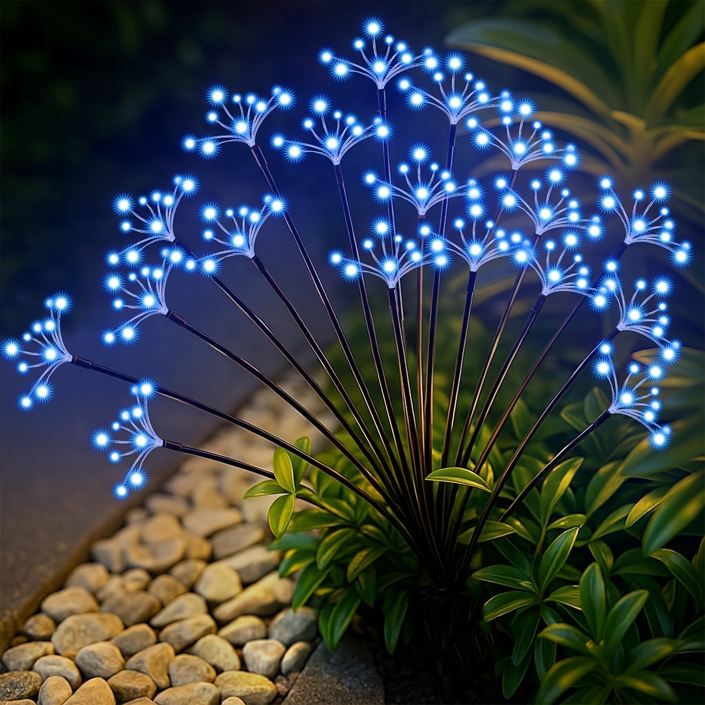 Solar Garden Lights 4-Pack Swaying Firework Stakes with Two Modes and Six Colors for Flowerbed Decor