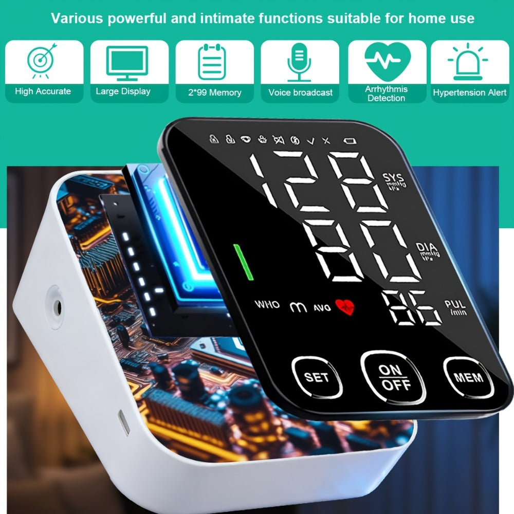 Blood Pressure Monitor for Upper Arm, 4.5-Inch Backlit Display with Voice, 2 x 99 Memory and Large Cuff