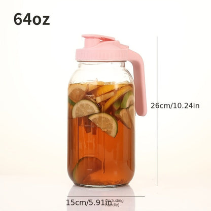 64oz Mason Jar with Handle and Lid 2/3 Pack, Borosilicate Glass Beverage Carafe, Leak-Proof Drinking Jar for Juice