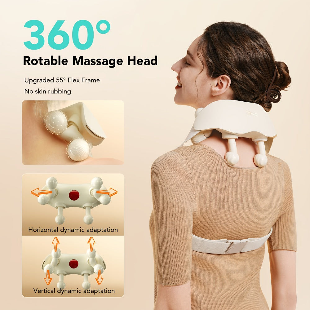 Wearable Neck & Shoulder Massager with Heat, 6D Bionic Hand Kneading Trapezius Massager, 9 Modes 3 Intensities 40-45°C Heat