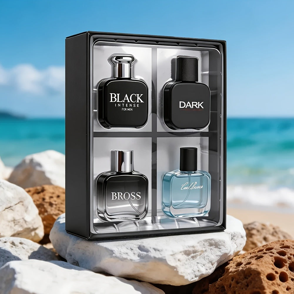 Perfume Gift Set for Men with Four 30ml Eau de Parfum Sprays in Black Box and Separate 1.5oz Body Mist