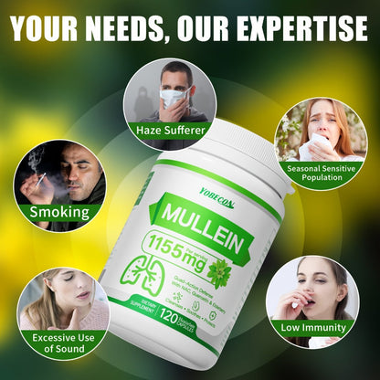 Mullein Lung Cleanse Capsules with NAC 45000mg – Mucus Removal, Dry Cough Relief & Respiratory Support Supplement for Women & Men