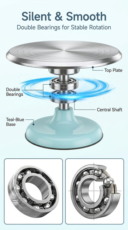 9.84-Inch Rotating Cake Turntable with Frosting Spatula and Pink, Sky Blue or White Base for Decorating