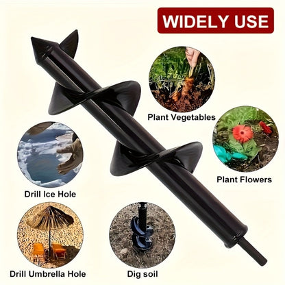 Auger Drill Bit with 3/8" Hex Round Shank, Garden Earth Planting Hole Digger for Power & Manual Drill