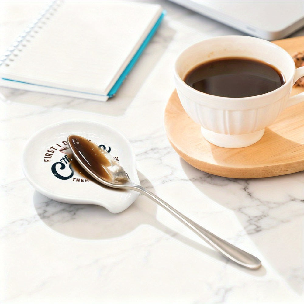 Ceramic Spoon Rest Funny Coffee Quote, "A Cup of No Return" Ceramic Utensil Holder for Coffee & Tea Spoons