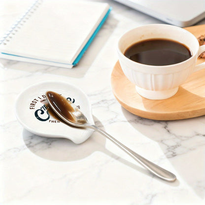 Ceramic Spoon Rest Funny Coffee Quote, "A Cup of No Return" Ceramic Utensil Holder for Coffee & Tea Spoons