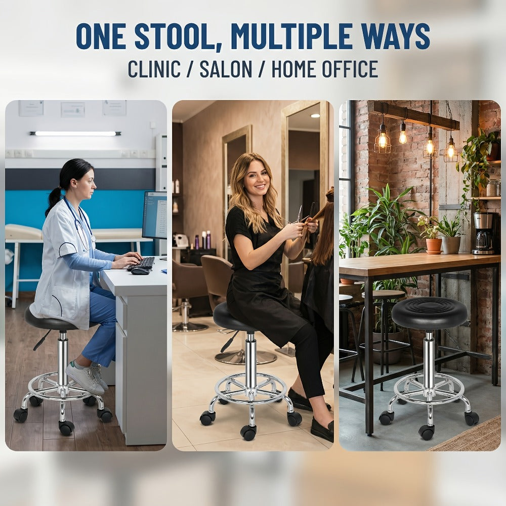 Round Padded Swivel Bar Stool 360° with Chrome Base – Adjustable Height Salon Kitchen Counter Stool for Nail