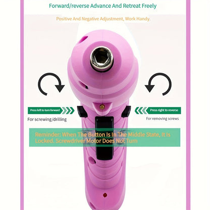 Pink Electric Screwdriver Set 47pcs 3.6V Cordless Drill Screwdriver Rechargeable 3.5Nm Torque for Entryways, Bedrooms and Living Spaces