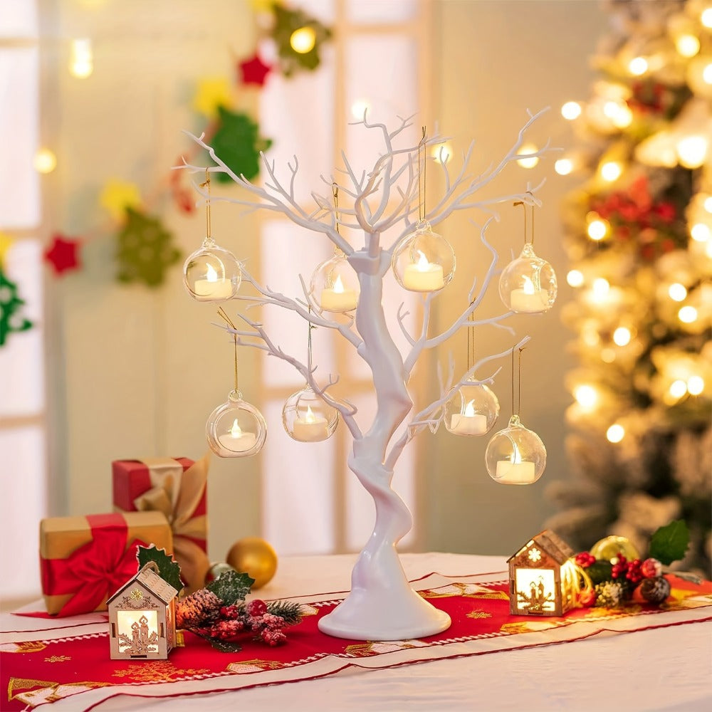Hanging Glass Ball Candle Holders Set for Wedding Party Christmas Tree Decoration - Clear Glass Tea Light Holders with Hanging Design