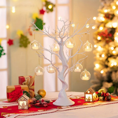 Hanging Glass Ball Candle Holders Set for Wedding Party Christmas Tree Decoration - Clear Glass Tea Light Holders with Hanging Design