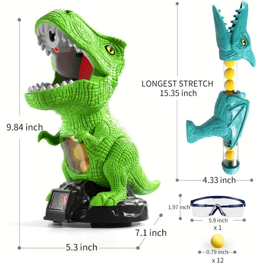 Dinosaur Shooting Game Toy with Sound Light & Spray, Movable Dino Target Launcher Set with Foam Bullets & Goggles for Boys Kids Ages 3+